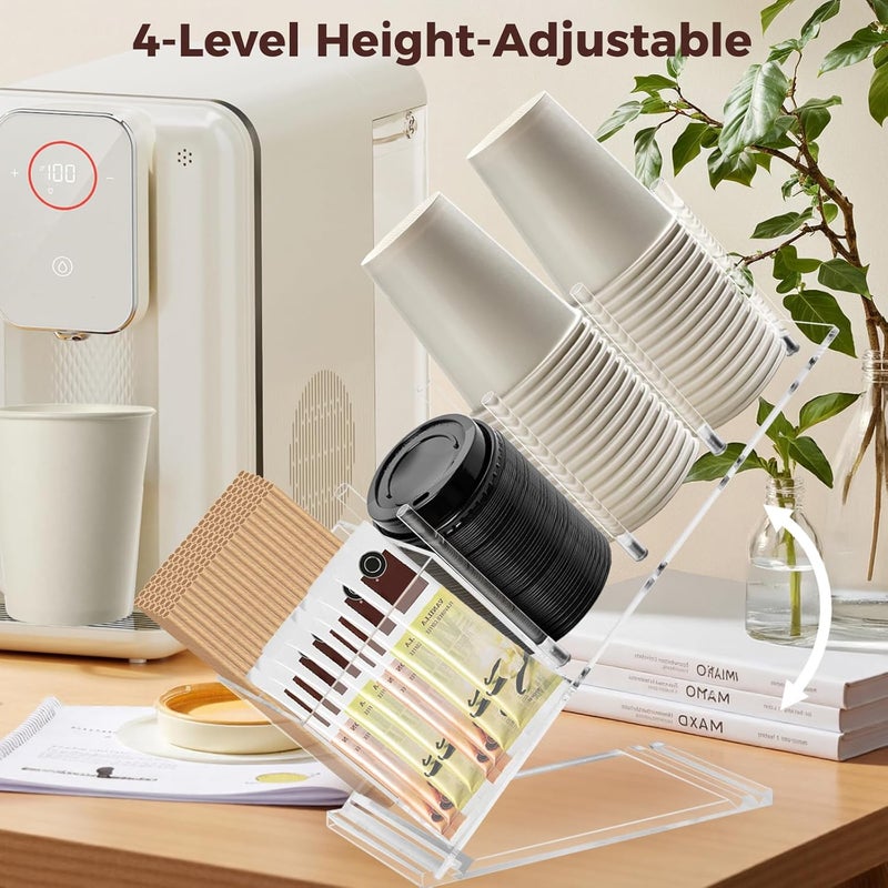 Cutora Acrylic Cup and Lid Holder, Adjustable Holder Organizer Disposable Cup Dispenser Stand with Coffee Pod, Creamer Straw Organizer Countertop for Coffee Bar Station Bakery Breakroom - Image 2